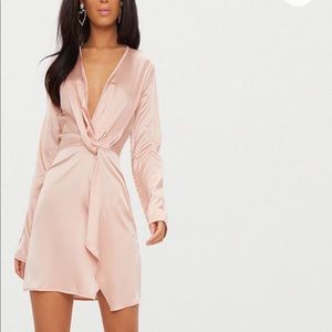 Champagne- Satin long sleeve dress PLT